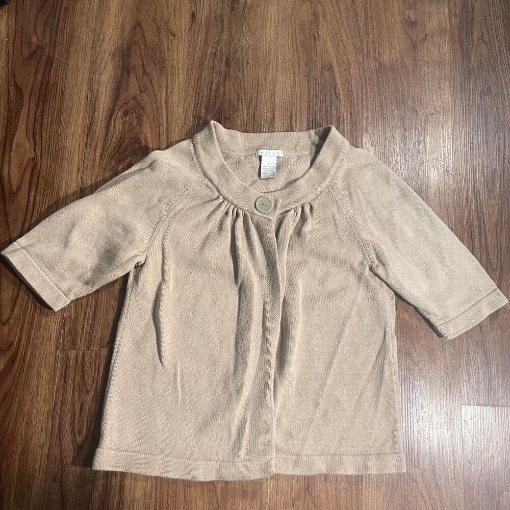 Tweed One Button Cardigan Sweater Womens Tan 100% Cotton Size Small